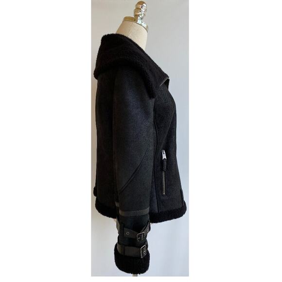Harlin Genuine Shearling Sheepskin Motorcycle Leather Coat Wrist Buckles size 4 - Picture 2 of 12